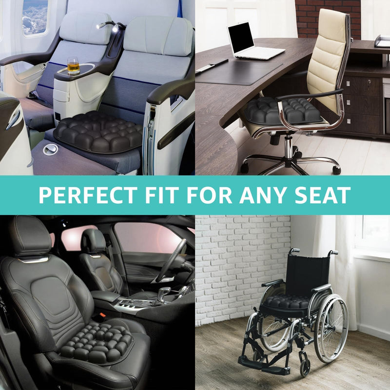 Inflatable Travel Seat Cushion for Airplane - Portable Air Pad with Built-in Pump for Long Flights & Car Rides - Ergonomic Tailbone Pain Relief for Office Chair, Wheelchair, Stadium 15.7"x15.7"