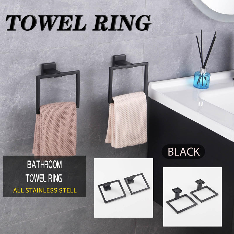GERZWY Matte Black Bath Towel Ring Bathroom Towel Holder Towel Rack Wall Mounted Stainless Steel Contemporary Style JG1916-2BK
