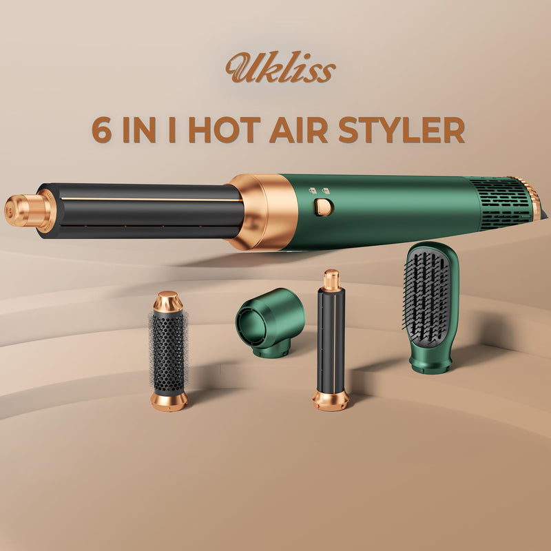 UKLISS Air Styler 5 in 1 Hair Styler Set 1000W Hot Air Styler High Speed Lonic Multi Styler Hair Dryer Brush, Auto Air Curler, Volumizer, Round Brush for Women Green