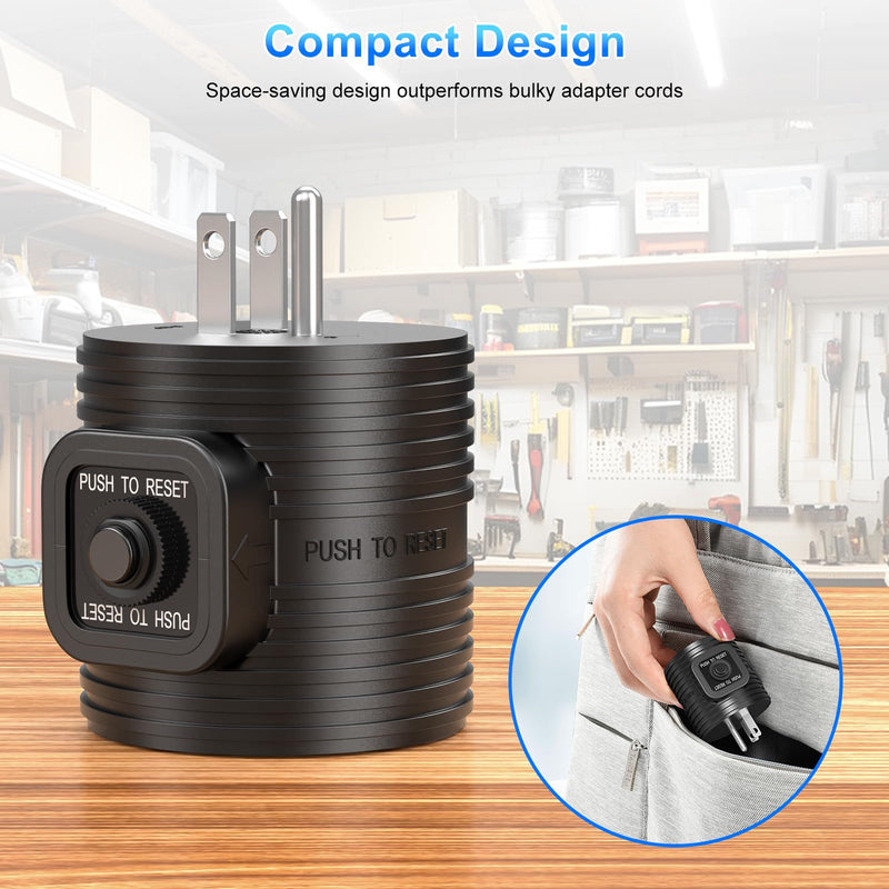 30 Amp to 110 AdapterNEMA 5-15P Male Plug to NEMA TT-30R Female Receptacle with 15A Rated Breaker Grounding House Power to RV Camper ETL Listed