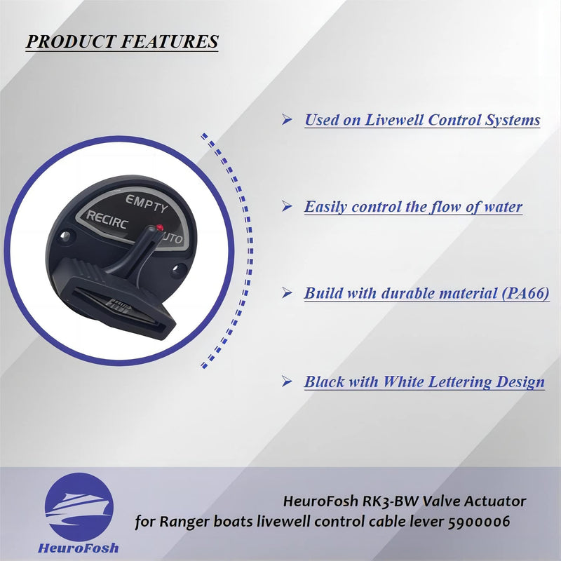 RK3-BW Valve Actuator for Skeeter Boats Ranger Boats livewell Control Cable Lever 5900006