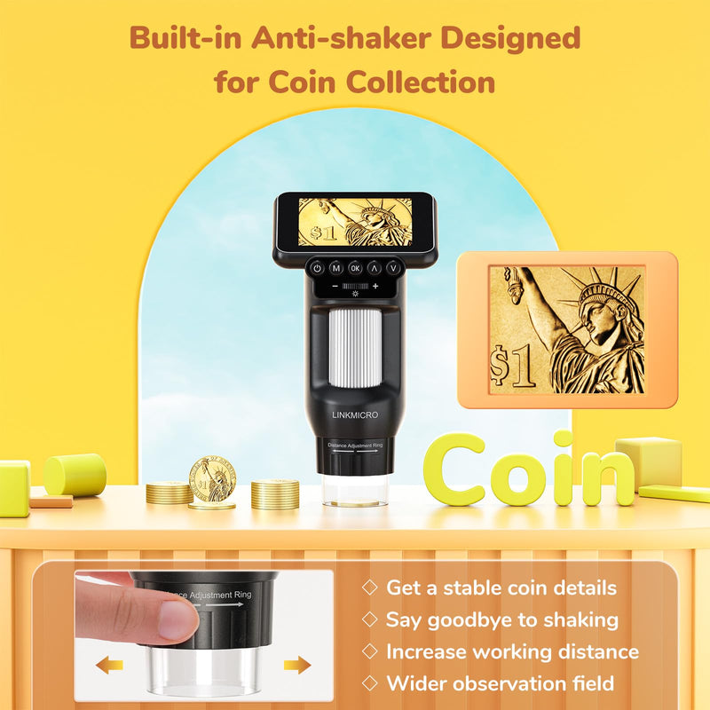 LM013 Microscope for Kids Adults Portable, Handheld Microscope Camera with 2.8" Screen, Coins Magnifier with 8 LED, USB Output, Christmas Birthday Gifts, 32GB Black+32GB
