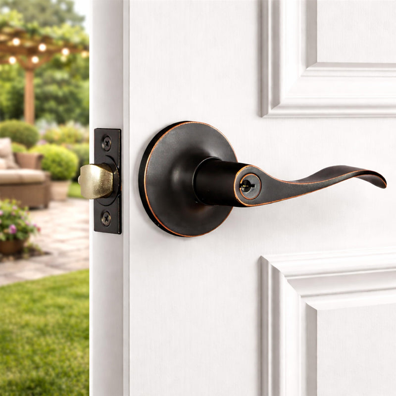 Design House 727982 Stratford 6-Way Universal Entry Door Lever Oil Rubbed Bronze 1 Pack Entry - Keyed