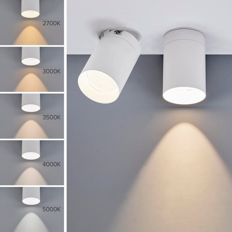 Maxxima 3 in. LED Cylinder Downlight, Recessed Ceiling Spot Light, 1000 Lumens, 5 CCT Selectable 2700K/3000K/3500K/4000K/5000K, Dimmable, White, 90 CRI, IC Rated, Canless, J-Box Included