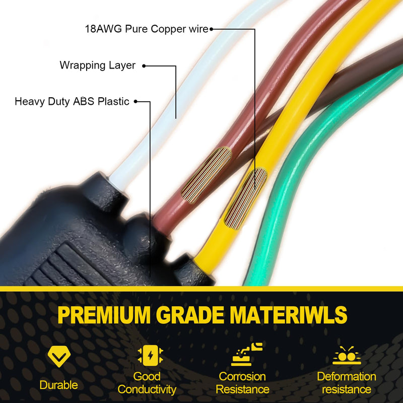 26FT Trailer Wiring Harness Kit, 4 Pin 5 Wire Trailer Wiring Harness, Boat Trailer Wiring Harness, 5 Wire 4 Pin Flat Trailer Connector, for Connection of Tail Lights, Brake Lights and Turn Signals 26FT