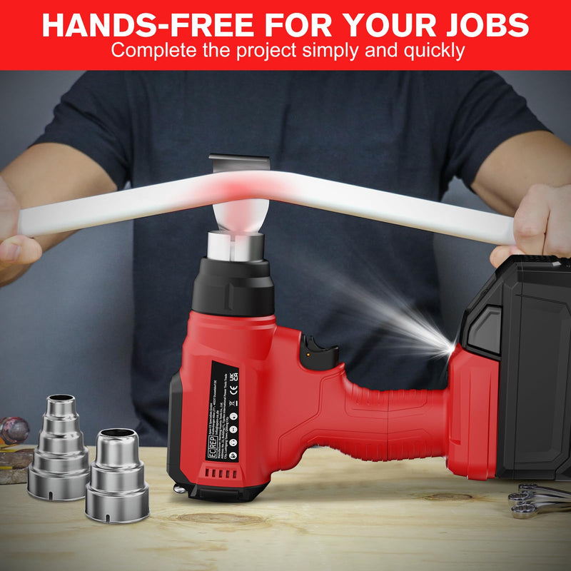 Cordless Heat Gun for Milwaukee 18V Battery, 350W 1022°F (550°C) Soldering Heat, Variable Temperature Control Hot Air Gun Kit with 4 Nozzles and Scraper, for Shrink Tubing, PVC Wrap(NO Battery) Red