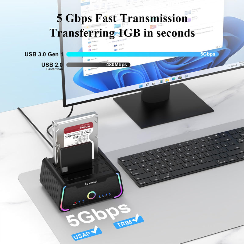 Hard Drive Docking Station , USB C Dual Bay Dock for 2.5/3.5" SATA HDD SSD | Hard Drive Reader Up to 5Gbps, Support UASP Offline Clone Function
