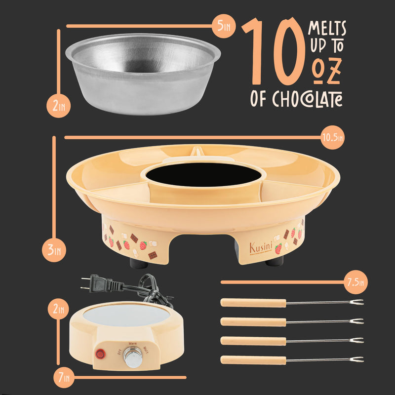 Kusini Fondue Pot Electric Set – 10-oz Chocolate Fondue kit - Temperature Control, Detachable Serving Tray, 4 Forks – Hostess Gift Ideas, Unique Housewarming Gift Set – Birthday Party Ideas Fondue Print