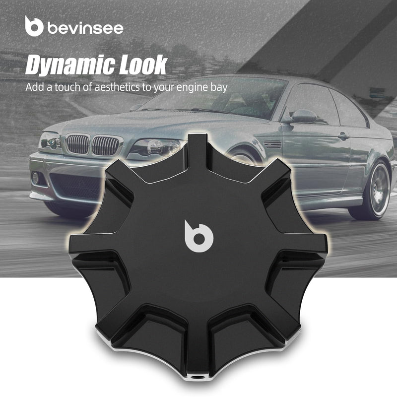 Bevinsee Aluminum Power Steering Reservoir Cap Compatible with BMW E46 E36 E85 E90 E39 E60 E53 E83 E92, N54 N52, 325i 325Ci 325xi 330i 330xi 330Ci 328i 335i, Replacement 32416851332, 32411128333,Black black