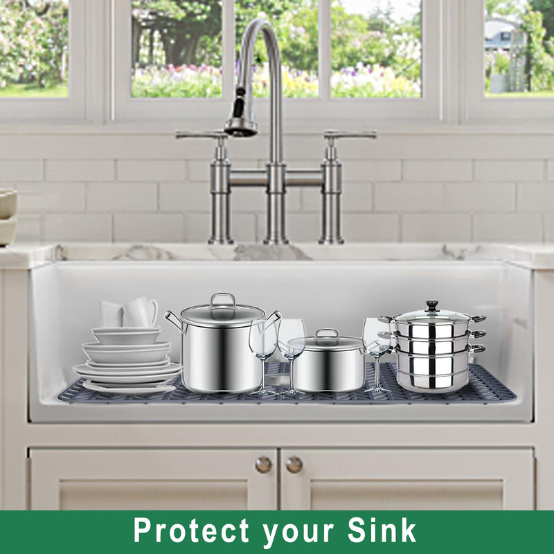 GUUKIN Sink Protectors for Kitchen Sink 19x13 & 24x12.5 & 13x11 & 26x14 & 28x14 & 29x15, Large Silicone Mats Grid for Bottom of Farmhouse Stainless Steel (24x12.5 with 3 Reserved Holes) 24"x 12.5" 3 Reserved Holes