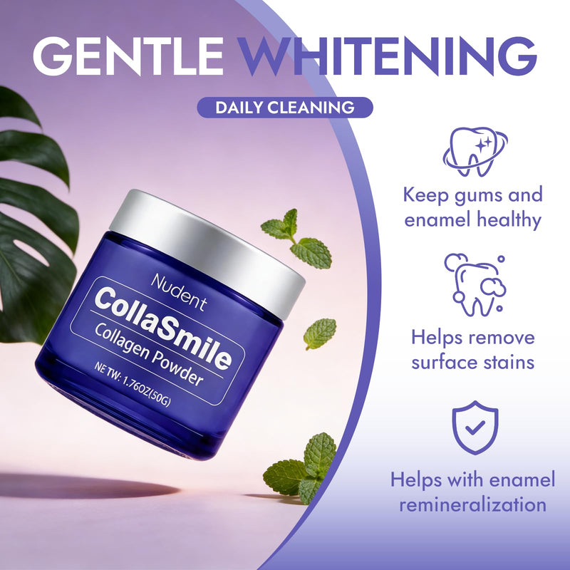 Nudent CollaSmile Collagen Tooth Powder with Hydroxyapatite – Enamel Strengthening Toothpaste Powder for Healthy Gums, Natural Oral Care Formula