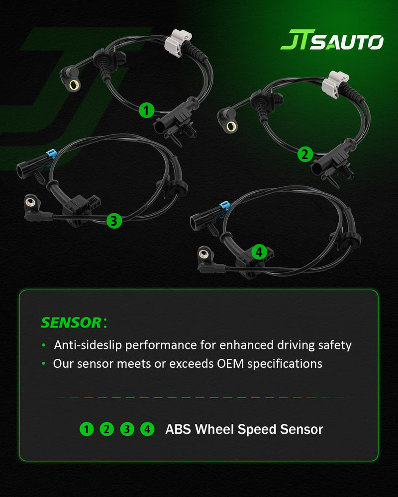 Upgraded Silverado/Sierra 4-Piece ABS Wheel Speed Sensor Set for Front & Rear, Left & Right, Compatible with 2007-2014 Silverado Sierra Escalade Tahoe Yukon, 2007-2013 Avalanche Suburban 1500 15229012