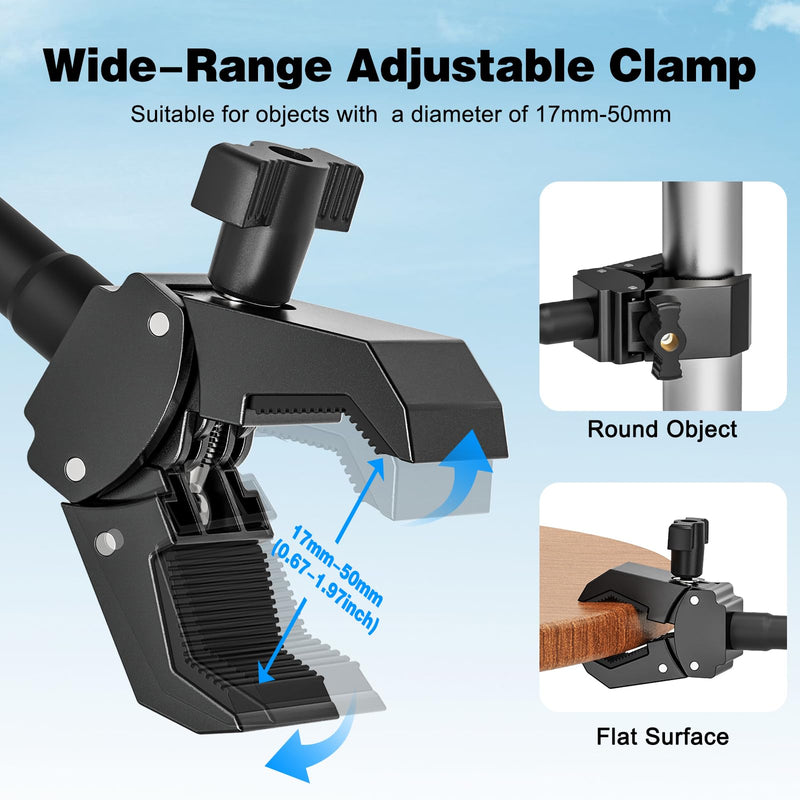 Action Camera Mount, Gooseneck Mount for Camera with Jaws Flex Clamp, Compatible with GoPro Hero, DJI Osmo, Insta360, and Other Action Cameras, with Adjustable Arm for Vlogging and Video Recording