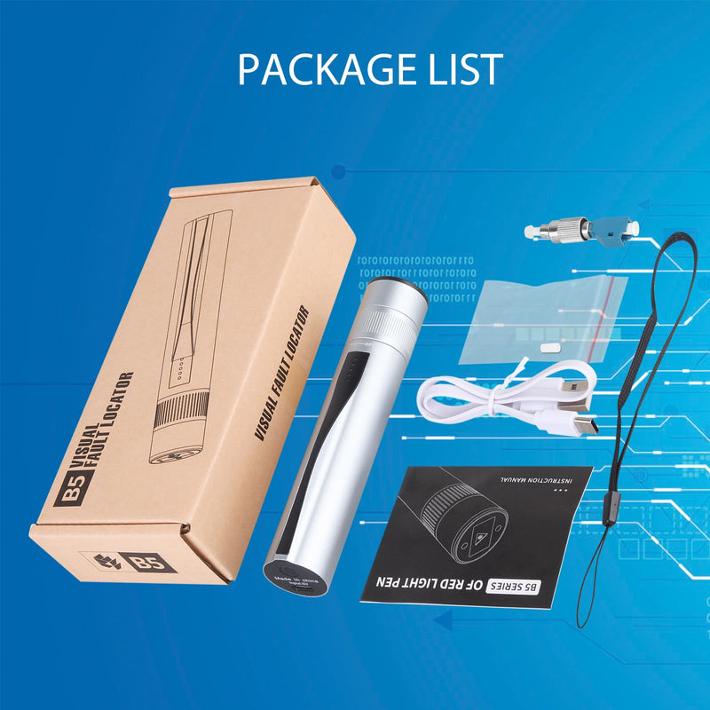 Rechargeable Visual Fault Locator - Fiber Optic VFL Tester Kit With 5km Range and FC Male to LC Female Adapter