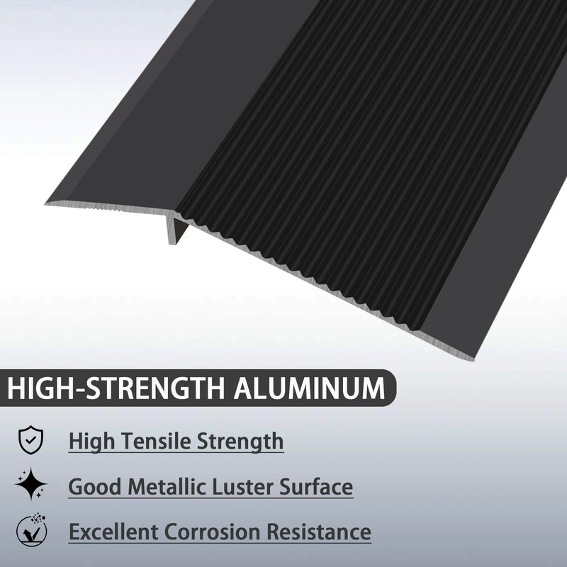 Lunghaa Aluminum Floor Transition Strip, Threshold Reducer for Doorway Ramp Tiles Laminate Planks, Bridge The Height Gap Between 0.3-1.6 inches (4.2 ft x 3.9 in, Matte Black) 4.2 ft x 3.9 in