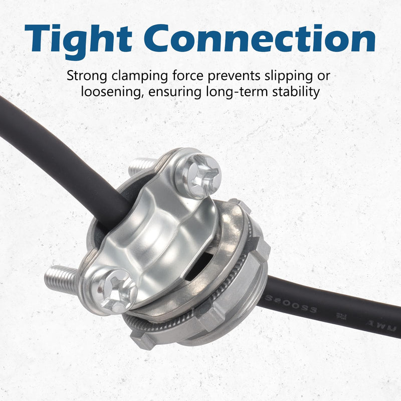 50 Pack 1/2 inch Clamp Type Cable Connectors, Zinc Alloy Wire Clamps for NM Cables, Electric Wires, Metallic Conduit, Electrical Box 50