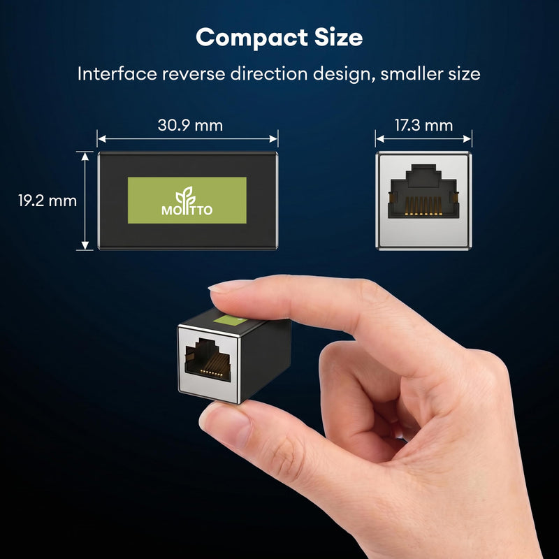 Ethernet Coupler 10Gbps RJ45 Inline Coupler, Female to Female Black 2 Pack | Shielded Aluminum Alloy Extender With Gold-Plated Contacts for Cat8, Cat7, Cat6a, Cat6，POE 2-Pack