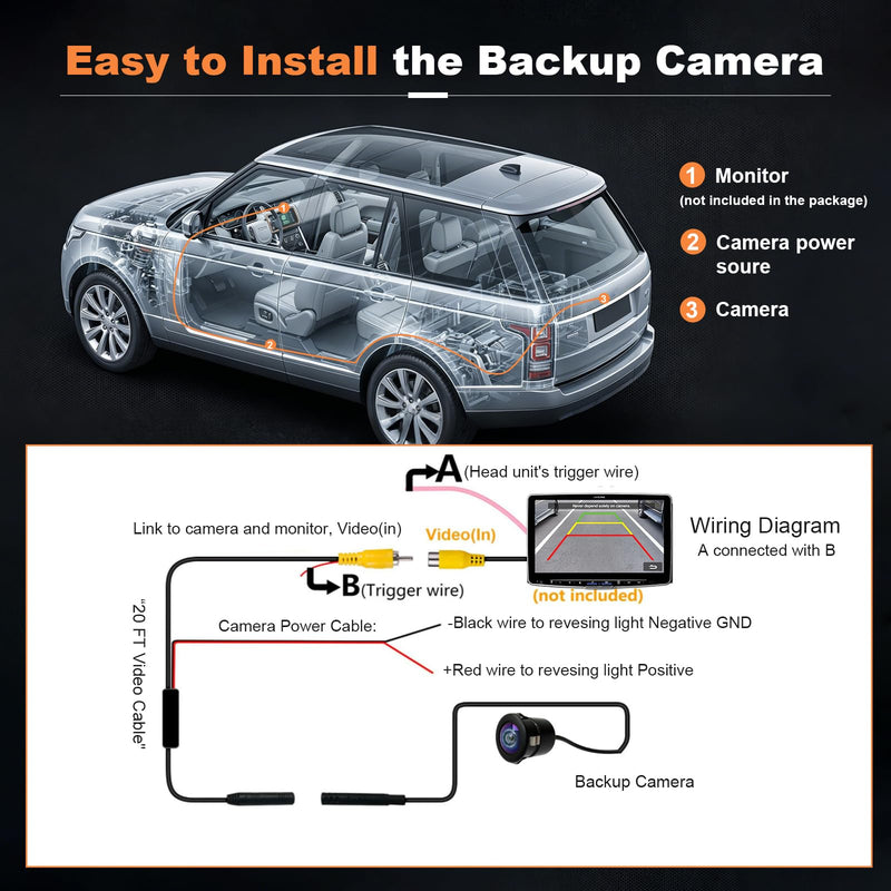 Backup Camera with Clear Night Vision,Rear Front Camera Flush Mount 170° Wide Angle IP68K Waterproof AHD Reverse Camera for Car Truck SUV RV