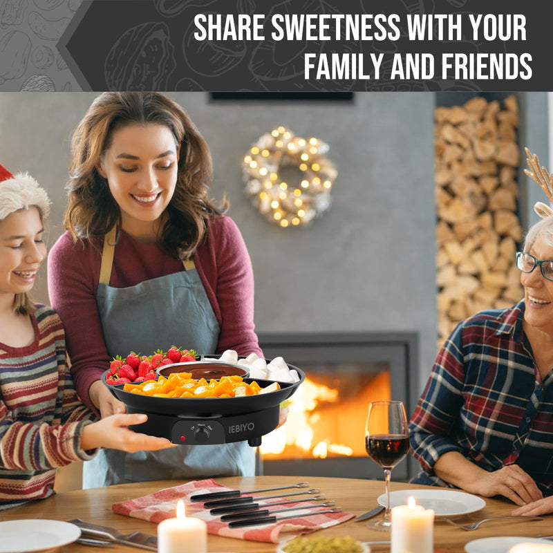 Chocolate Melting Pot Electric Chocolate Fondue Pot Set 3-Section Food Trays with 6pcs Dipping Forks Perfect for Chocolate Cheese Dessert Housewarming Christmas Party Gifts (Black) Black