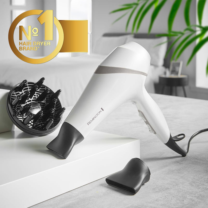  [AUSTRALIA] - Remington Hydraluxe Hair Dryer (Micro-Conditioners to Help Balance Moisture, Hydracare Temperature Setting for Healthy Hair, Diffuser, Slim Styling & Wide Concentrators, Powerful, Ionic, 2300W) AC8901 | Hydracare Temperature Setting for Healthy Hair, D...