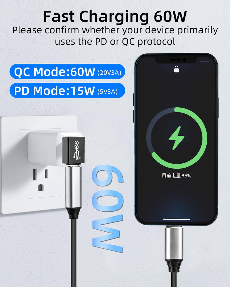 90 Degree USB A Male to USB C Male Adapter,10Gbps Right Angle USB 3.1 to USB C OTG Adapter for Laptops,Cars,Smartphones,Data Sync & Charging (5 Pack) usb to usb c