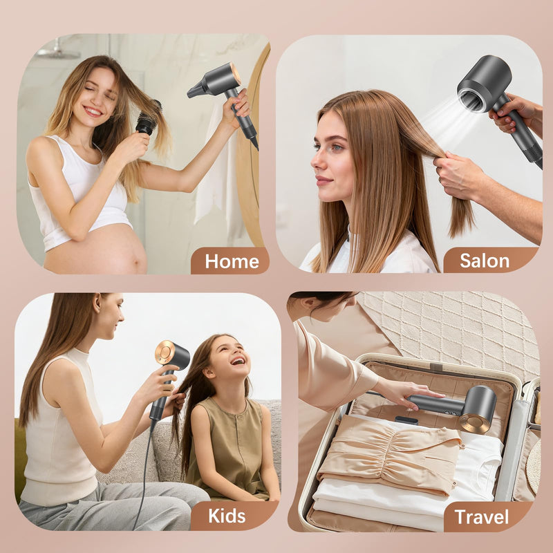 Ionic Hair Dryer 2000W, 110000r/min High Speed Hairdryers 4 Heat 3 Speed Settings Fast Drying NTC Smart Temp Control Self-Cleaning Mode with 2 Nozzles Portable Women Hairdryer for Travel Home Salon