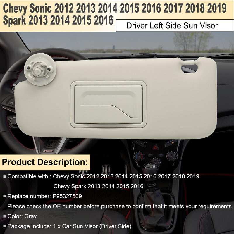 NHILES Driver Left Side Sun Visor Replacement Compatible with Chevy Sonic 2012-2019 Spark 2013-2016 Colour Gray Gray (Left Driver)