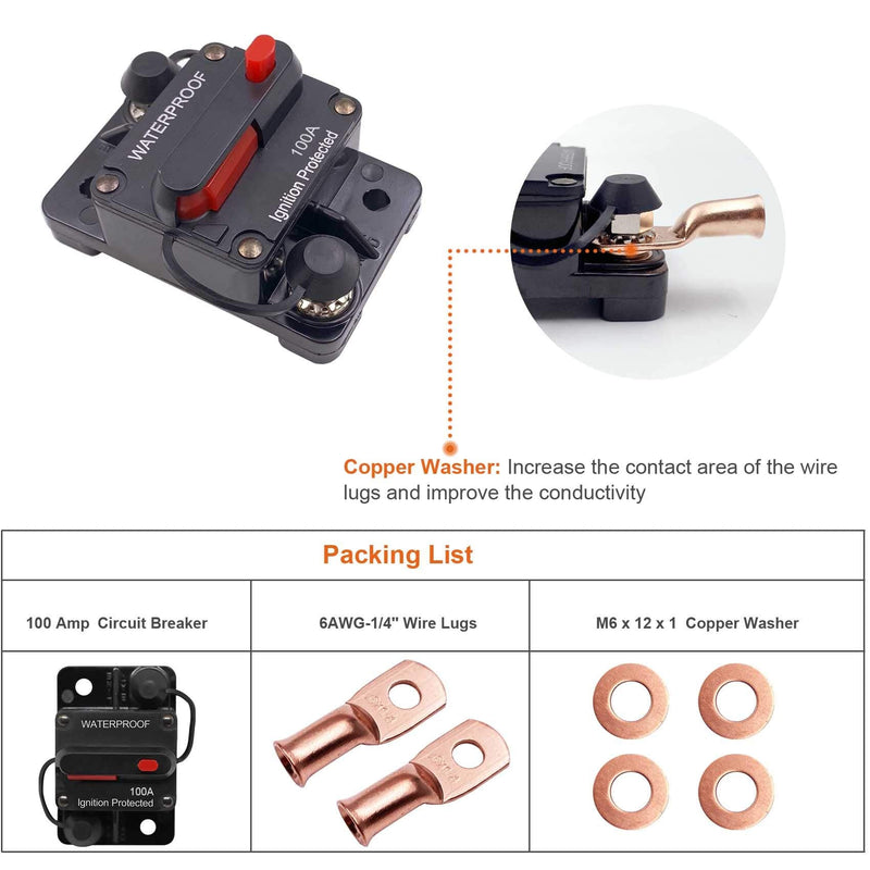 60 Amp Circuit Breaker with Manual Reset Waterproof Inline Fuse Inverter for Marine Trolling Motors Boat ATV Manual Power, Suface Mount, 12V-48V DC 60A+Terminal