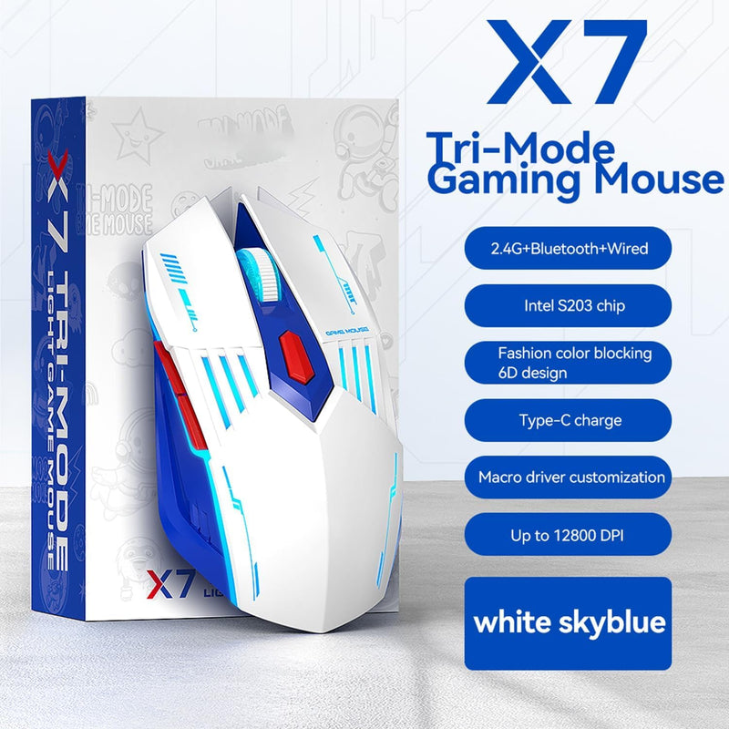 Wireless Gaming Mouse, Tri-Mode Bluetooth 5.1/2.4G/Wired Gaming Mouse, 12800 DPI RGB Computer Mouse with 7 Programmable Buttons, USB-C Rechargeable Ergonomic PC Gaming Mouse for Laptop Mac Windows