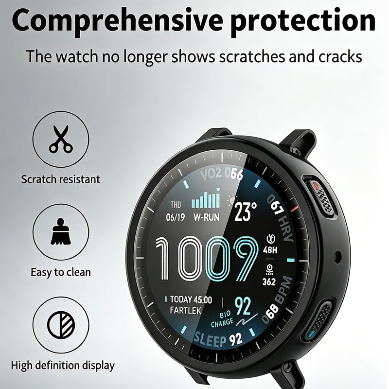 Rc-Z 2-Pack Screen Protector case for Amazfit Active Max Smart Watch, Hard PC Bumper Built-in Tempered Glass Film Face Cover Replacement Accessories for Women Men Black 1.5 inches--active max