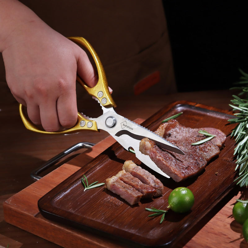 Kitchen Shears for Food: Multipurpose Heavy Duty Kitchen Shears for Cutting Chicken, Meat, Food, (9'' Gold) 9'' Gold