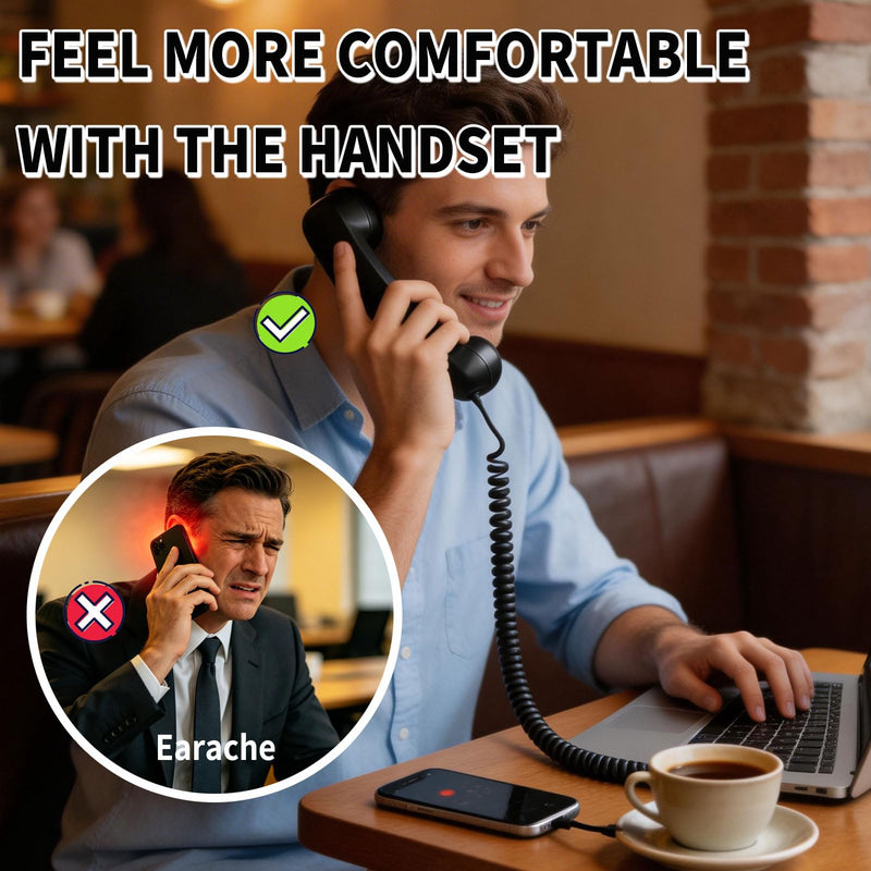 Glossy Retro Headset for iPhone, Type c Retro Cell Phone Handset, Plug in Handheld Cell Phone Receiver, Suitable for Cell Mobile Video Conferences, Calls, Meetings (Red) Red (Glossy)