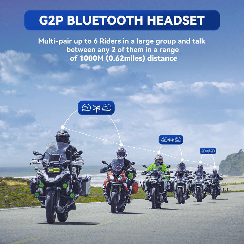LEXIN G2P Motorcycle Helmet Bluetooth Headset, Group Intercom Communication System, FM Radio/ 6 Shells/Universal Pairing/Private Talk/Noise Cancellation, Fit for Snowmobile/ATV, 1 Pack G2P Single Pack