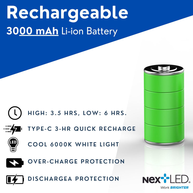 NextLED NT-7544 Heavy Duty Folding Work Light, Rechargeable, Double-Sided, 600x2 Lumen, Slim Magnetic Flashlight, W/Top Light, Aluminum Body, Magnetic Flashlight for Auto Repair/HVAC Inspection, IPX4 1200 Lumen Double Sided