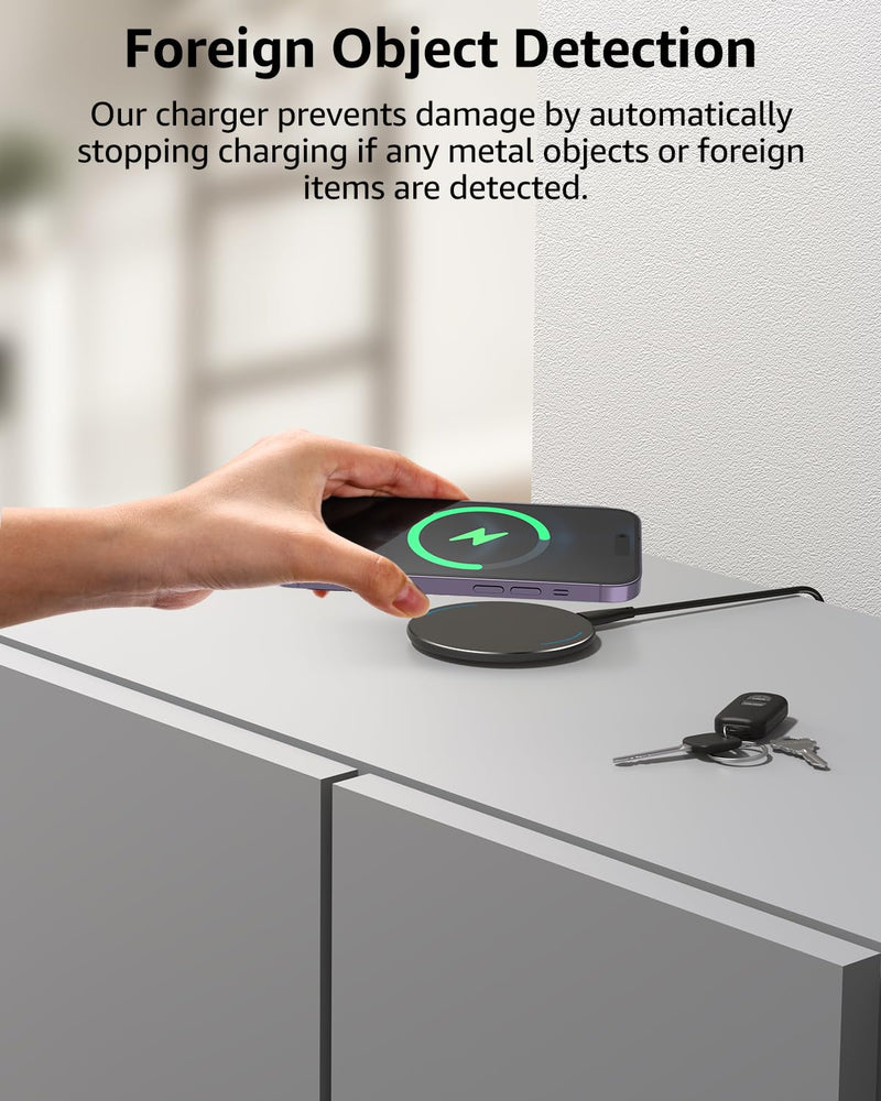 TOZO W1 Max 15W Fast Wireless Charging, Anti-Slip, Sleep-Friendly | Aircraft-Aluminum Portable Wireless Charger Pad Compatible with iPhone 14/15/16/17 & Samsung S23/S24/S25 for Home Ink Black