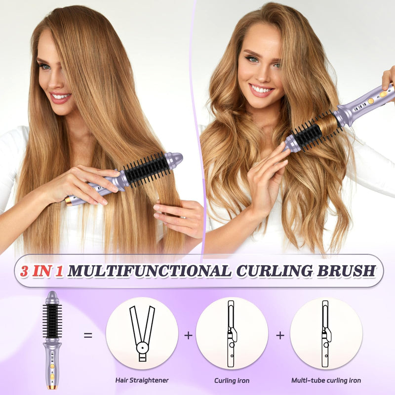  [AUSTRALIA] - Cordless Hot Brush for Short Hair - Heated Round Curler & Thermal Curling Iron for Women, USB Mini Hair Straightener Portable Curling Brushes, Curly Straight Hair Travel Heat Styling（Purple） Purple