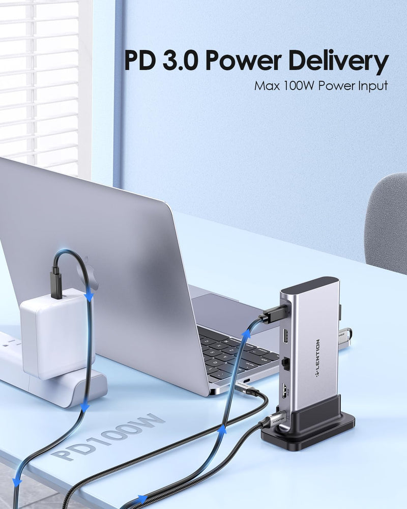 LENTION USB C Docking with 4K@60Hz HDMI, USB 3.0/2.0, Gigabit Ethernet, 100W PD, Aux Adapter for 2023-2016 MacBook Pro/Mac Air/Surface/Steam Deck, More, Stable Driver Certified (CB-D53s, Silver)