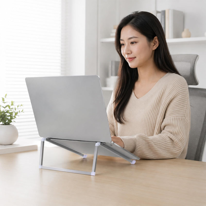 Portable Laptop Stand for Desk Foldable Aluminum Laptop Riser | Ergonomic Computer Stand, Compact Lightweight Notebook Holder, Notebook accessories for Business Travel, Library, Cafe, Home