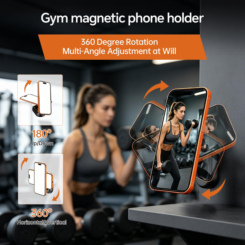 Magnetic Phone Holder for Gym, Zinc Alloy N52 Magnet, Gym Phone Holder for Watch & Record Workouts, Ultra Slim Foldable Design, Black, Compatible MagSafe iPhone 17-12, Magnetic Mount, Car Golf Cart