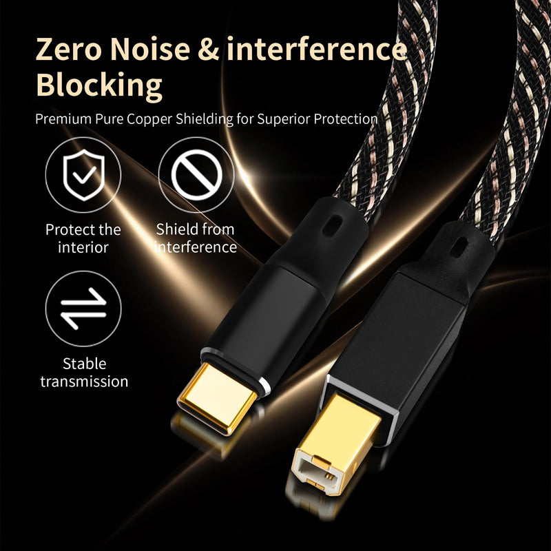 HiFi Audio Cable 6N OFC USB B to USB C 3.28ft/1m | 24K Gold-Plated Plugs, Nylon Braided, Printer Cable for Hi-Fi DAC, Amplifiers, DJ Controllers, and Audiophile Music Lovers