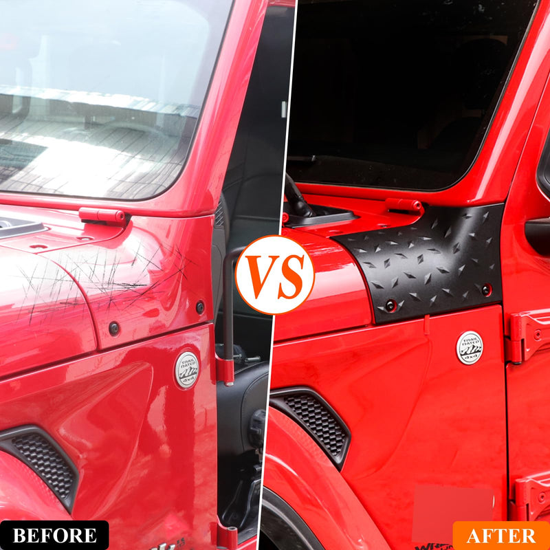 BESTAOO Cowl Body Armor Outer Cowing Cover Corner Guards Compatible with 2018-2024 Jeep Wrangler JL 2/4 Door & Gladiator JT Exterior Accessories, Textured Black, 2pcs