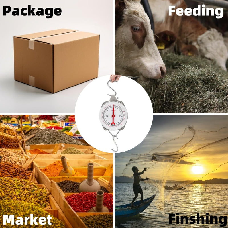 Precision Hanging Scale, 110 LB / 50KG Spring Dial Weight Scale Large Game Scale, Heavy Duty Mechanical Kitchen Weighing Food Scale for Market, Feeding, Kitchen