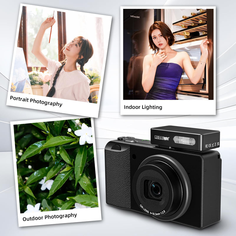 MEDALight F20 Mini Camera Flash for GR IV,Aluminum Hot Shoe Speedlite Compatible for RICOH GR IV/GR 3/GR 3X,6200K,2 Power Levels Portable Manual Flash(Black). Black