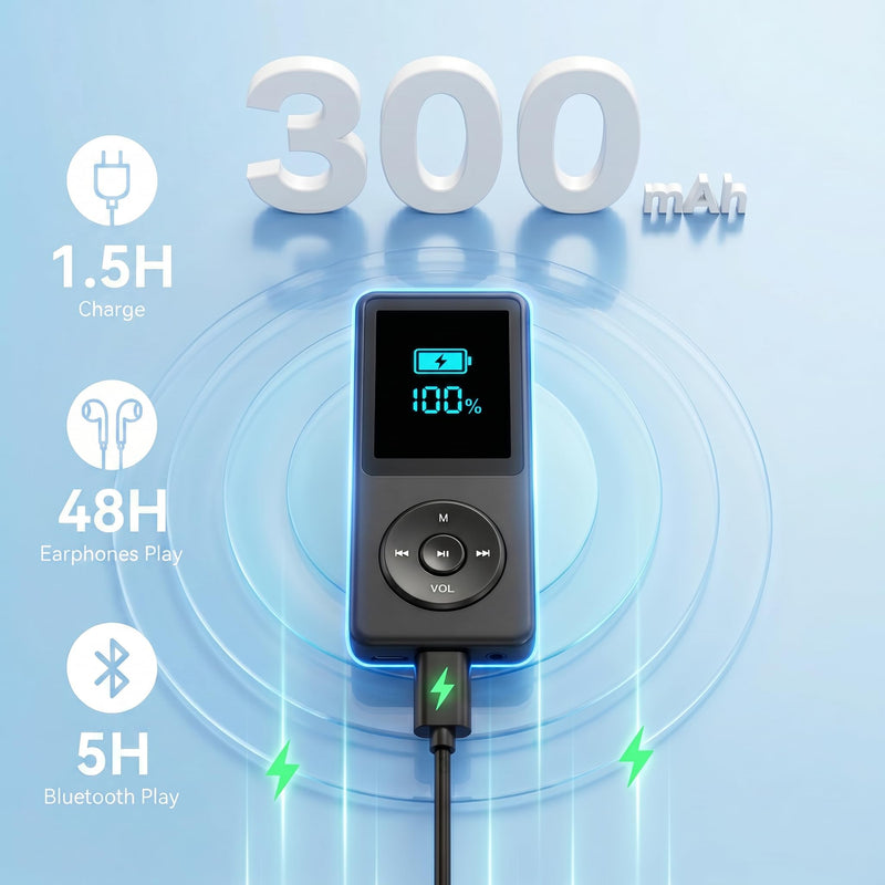 128GB MP3 Player with Bluetooth 5.3 Earphones Included | Portable, HiFi Sound, Built-in Speaker/FM Radio/Voice Recorder/E-Book, Lossless Sound, Multifunctional, Music Player, Slim Black