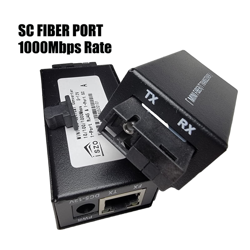 iszo 1Pair Mini Gigabit Transceiver, Media Converter, A/B Optic Transceiver, SC 1.25G, RJ45 10/100/1000Mbps, 20km, Small Size, Fiber to Ethernet, Fiber Media Converter DC 5-12V, Plug and Play.