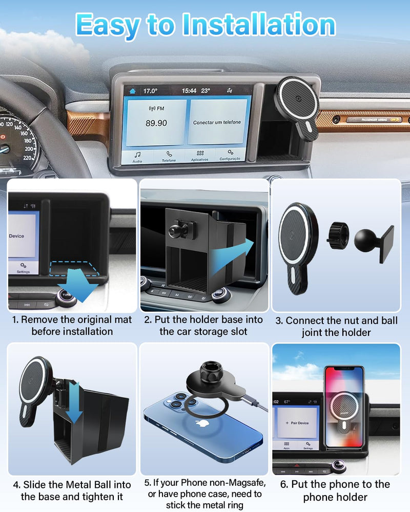 PZK Cubby Insert Wireless Charger Phone Holder for Ford Maverick 2022-2024 | With Strong Magnetic 15W Fast Wireless Charging Magsafe Car Phone Mount With Stroage Box Trunk Dash Mount 360° Rotation Ford Maverick 2022-2024（Cubby Insert Box)