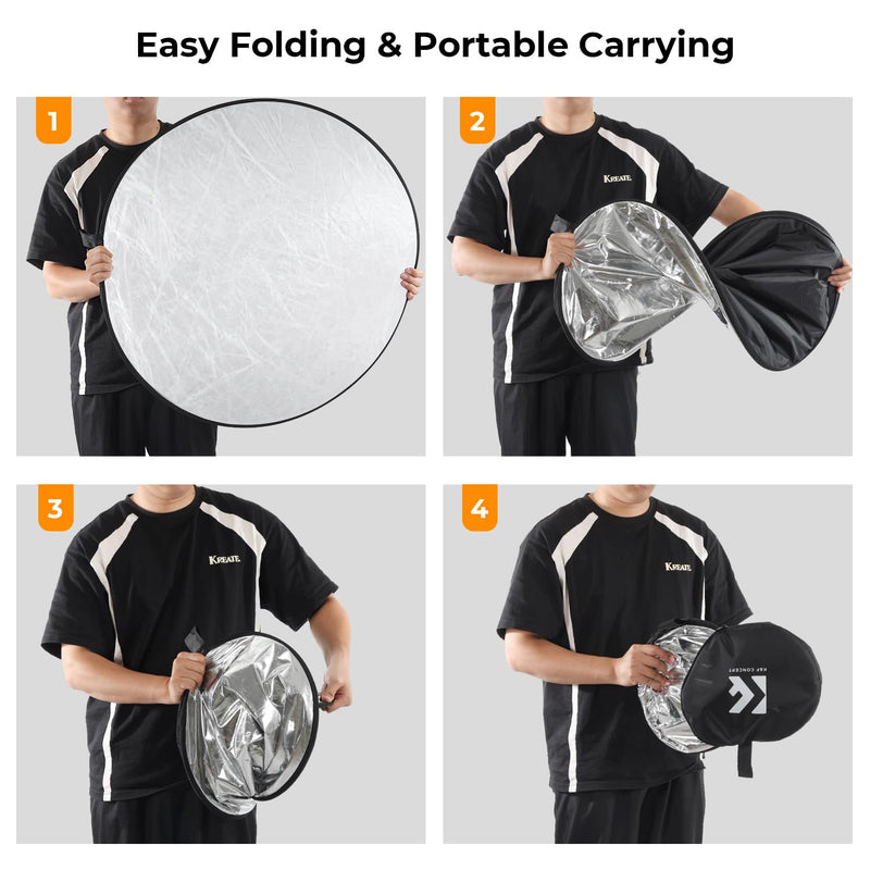 K&F CONCEPT 5-in-1 Light Reflector 32"(80cm) Photography Diffuser Collapsible Portable for Studio and Outdoor Lighting Gold Silver White Black Translucent 32'' (80cm)