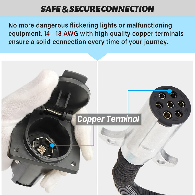 7 Pole Round to 7 Way RV Blade Trailer Adapter Connector, 7 Pin Round to 7 Pin RV Die-Cast Zinc Female Socket, Semi Truck Trailer Adapter for Tractor, Commercial Vehicle, Pickup Truck, SAE J560