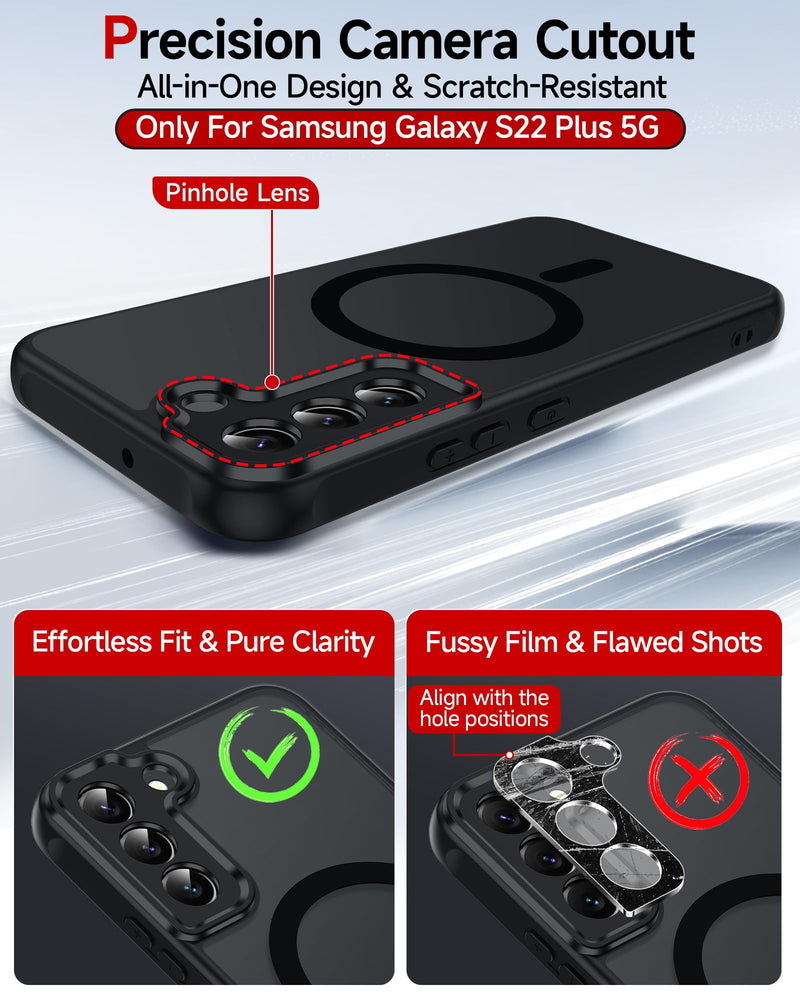 LeYi for S22-Plus Phone Case: Magsafe Fit Shockproof Translucent, Black | [Not Fit S22/S22 Ultra] Samsung Galaxy S 22 Plus Case Camera Bump Cell Mobile Android Unlocked S22plus S22+ 5G Smart Telefono Galaxy S22 Plus (6.6 Inch)