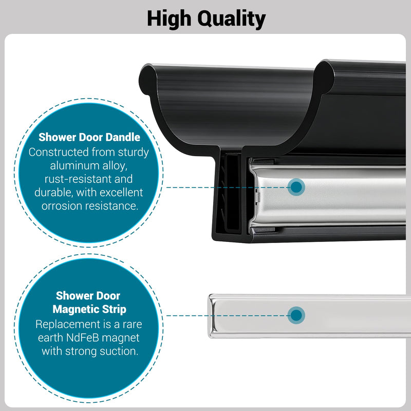 3" Frameless Shower Door Black Handle with Metal Strike Plate and 3" Shower Door Magnet. Suitable for Glass Doors with thicknesses of 1/8 inch, 5/32 inch, 3/16 inch, and 1/4 inch.